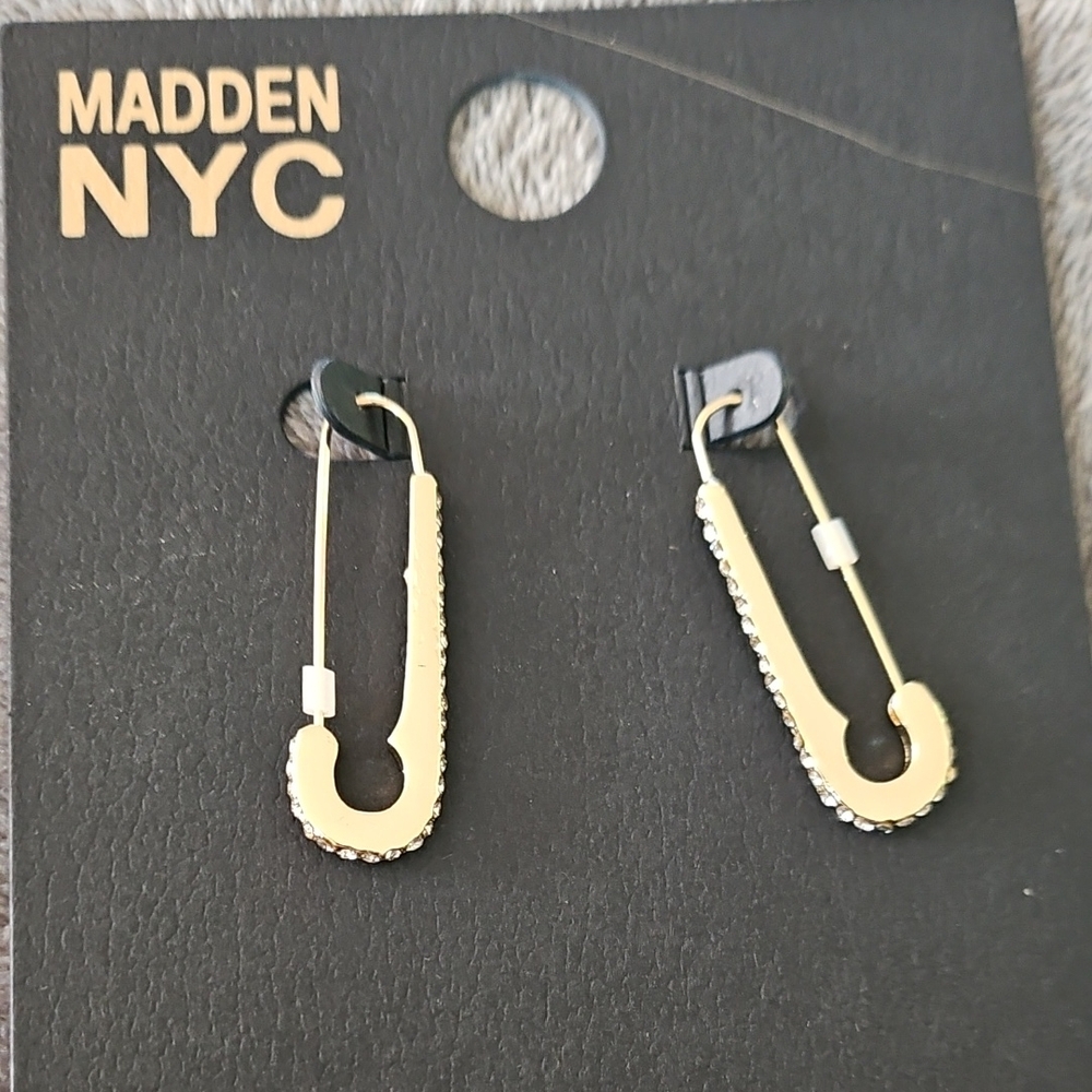 Gold and Cz Safety Pin Earrings
